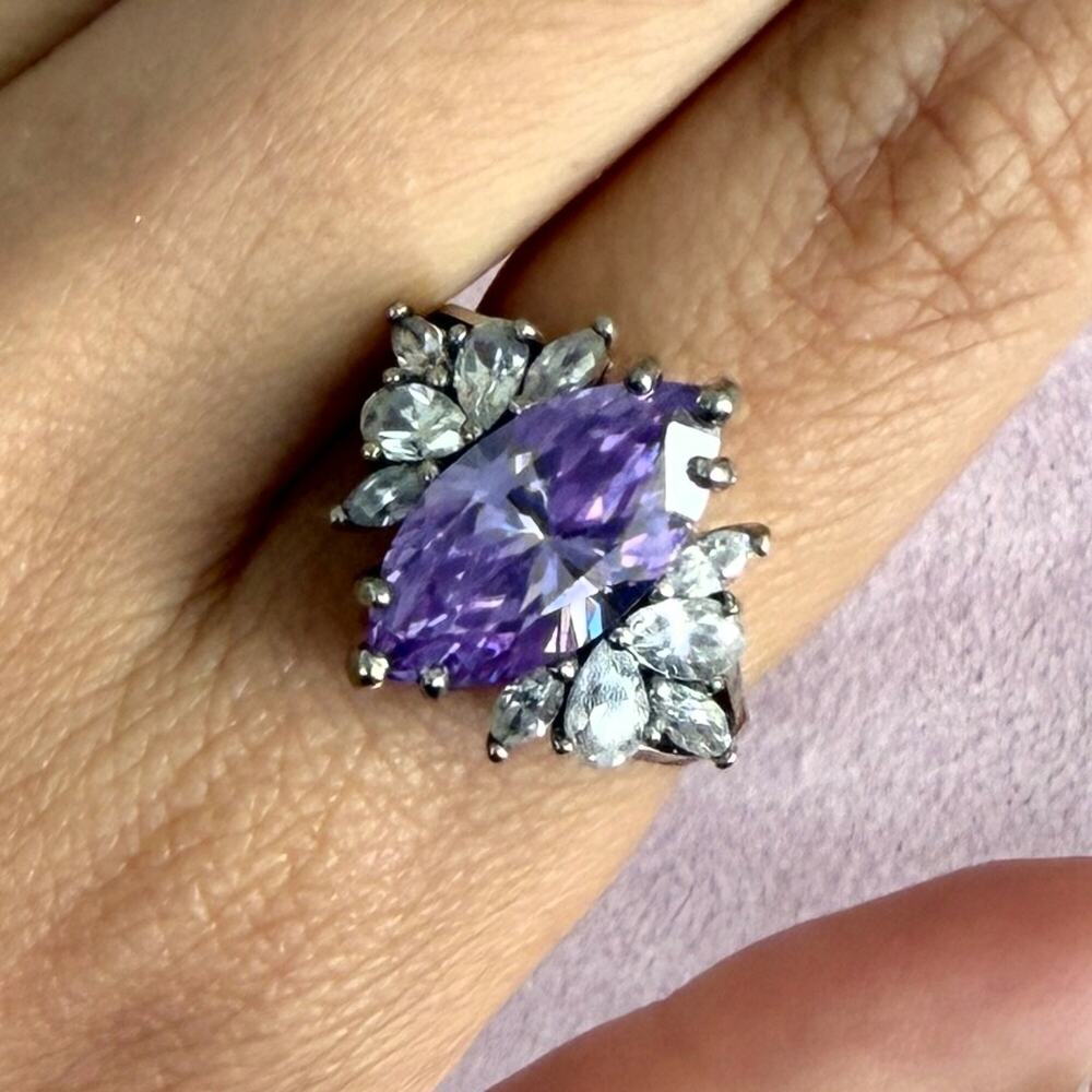 sterling silver marquise-cut purple & clear cz ring size 7.75